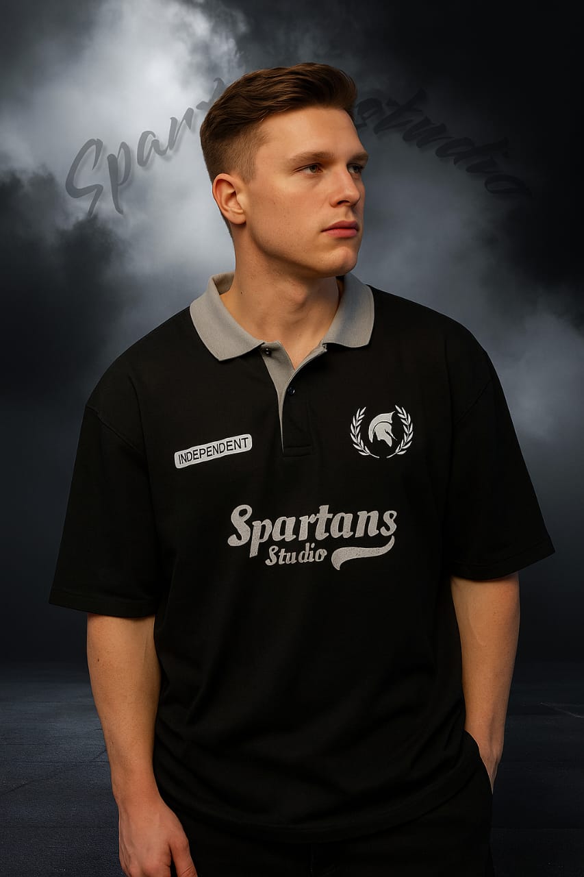 BLACK VARSITY POLO T-SHIRT